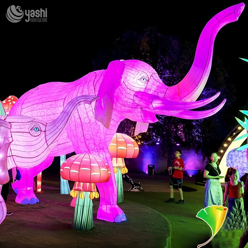 Custom African Elephant LED Lantern Set, Realistic Wild Animal Light Sculpture for Safari Theme Park Night Exhibition