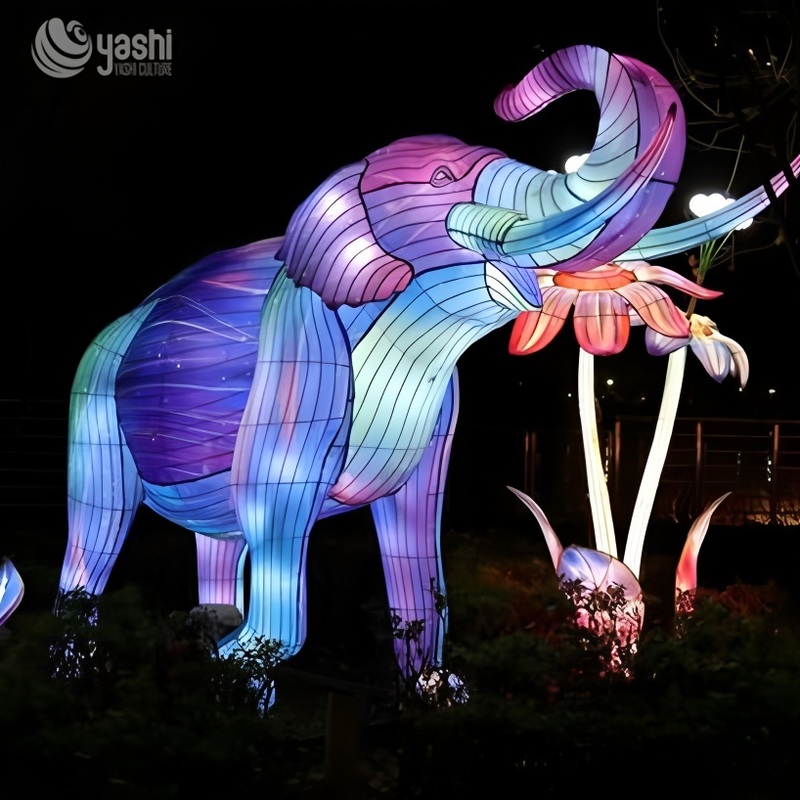 Custom Large Golden Elephant LED Lantern, Realistic Wild Animal Light Sculpture for Park Zoo Festival Display