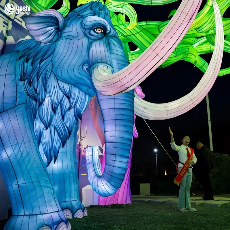 Custom Large Golden Elephant LED Lantern, Realistic Wild Animal Light Sculpture for Park Zoo Festival Display