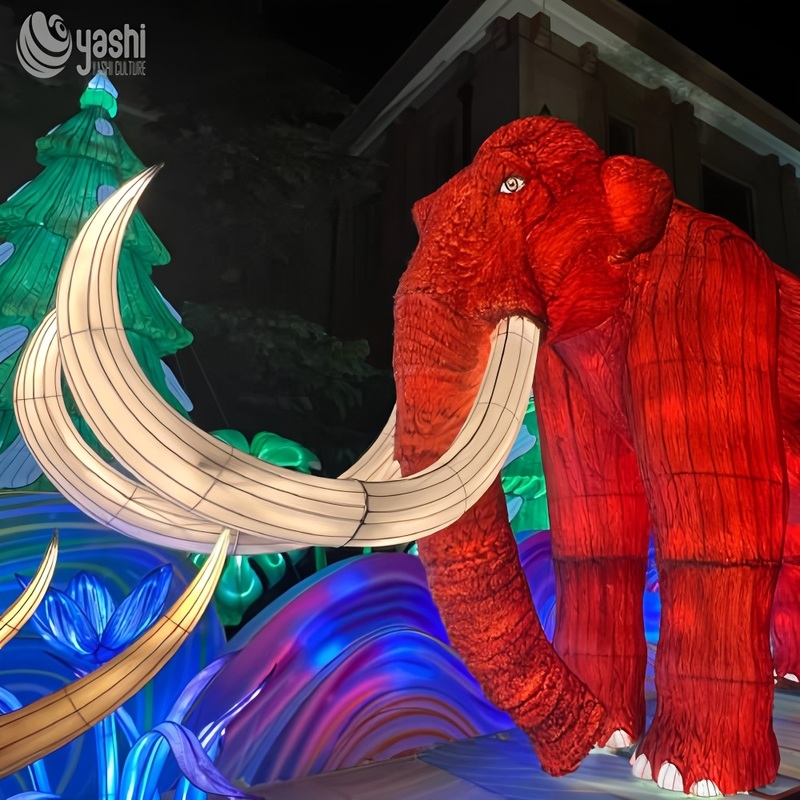 Custom Large Golden Elephant LED Lantern, Realistic Wild Animal Light Sculpture for Park Zoo Festival Display
