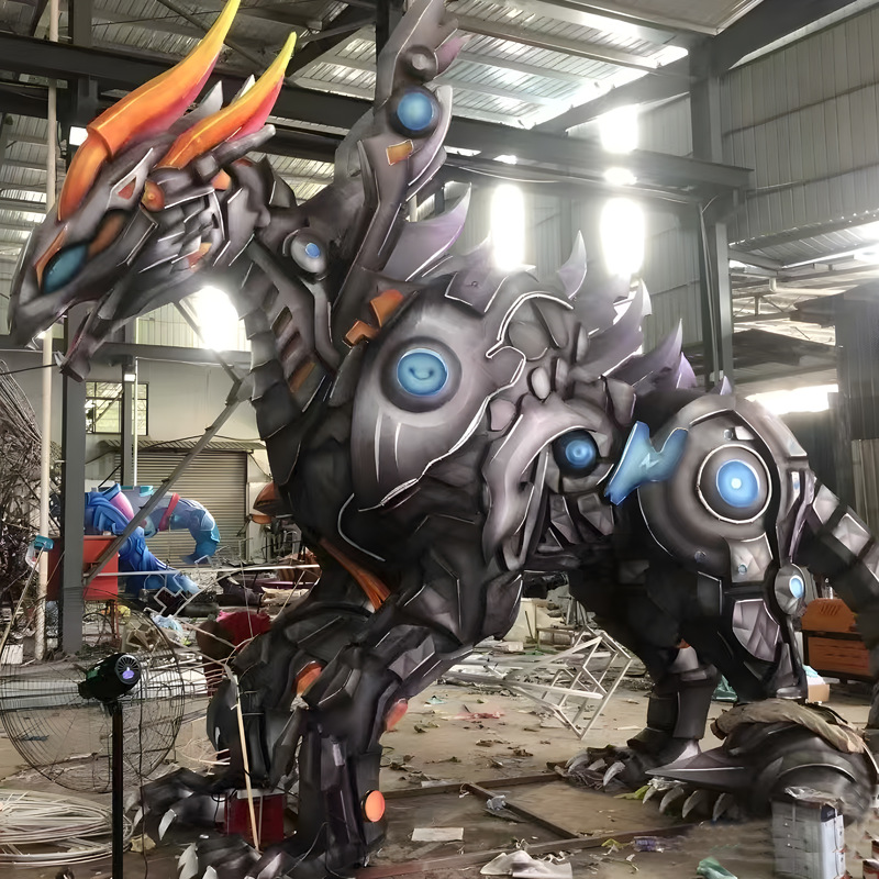 Custom Mechanical Style Chinese Qilin Mythical Creature Zigong Lantern, Colorful Fantasy Beast LED Light Sculpture, Waterproof Outdoor Theme Park Festival Light Installation