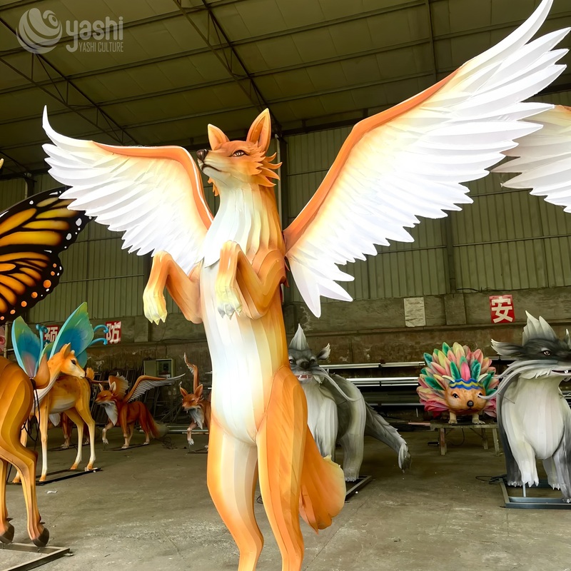 Custom Fantasy Winged Deer Zigong Lantern Set, Reindeer with Butterfly Wings LED Light Sculpture, Waterproof Outdoor Park Festival Light Installation