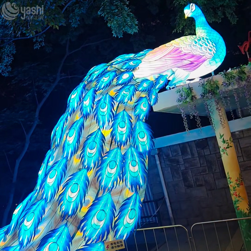 Custom Giant Peacock Zigong Lantern, Colorful LED Bird Light Sculpture for Park Night Festival Decoration