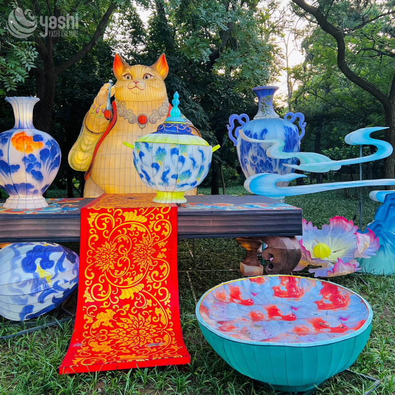 Custom Cartoon Cat Character Zigong Lantern Set, LED Animal Light Sculpture for Outdoor Park Night Festival