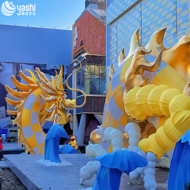 Custom Golden Chinese Dragon Zigong Lantern, Giant LED Oriental Dragon Light Sculpture, Waterproof Outdoor Commercial Festival Light Installation