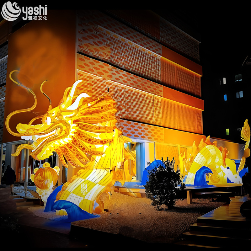 Custom Golden Chinese Dragon Zigong Lantern, Giant LED Oriental Dragon Light Sculpture, Waterproof Outdoor Commercial Festival Light Installation