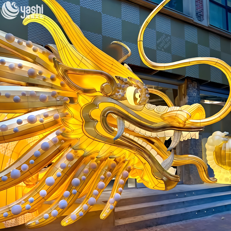 Custom Golden Chinese Dragon Zigong Lantern, Giant LED Oriental Dragon Light Sculpture, Waterproof Outdoor Commercial Festival Light Installation