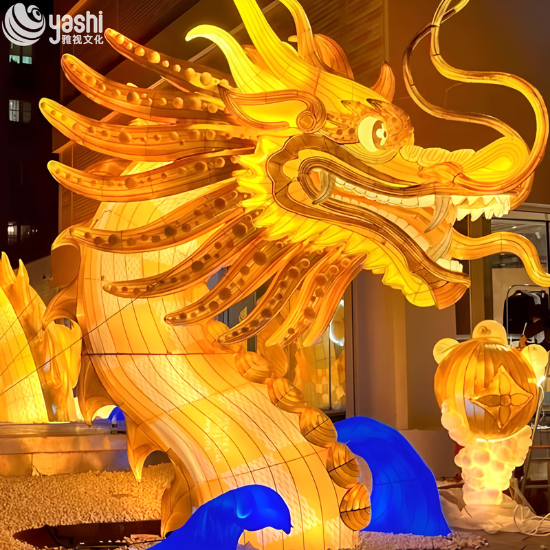 Custom Golden Chinese Dragon Zigong Lantern, Giant LED Oriental Dragon Light Sculpture, Waterproof Outdoor Commercial Festival Light Installation