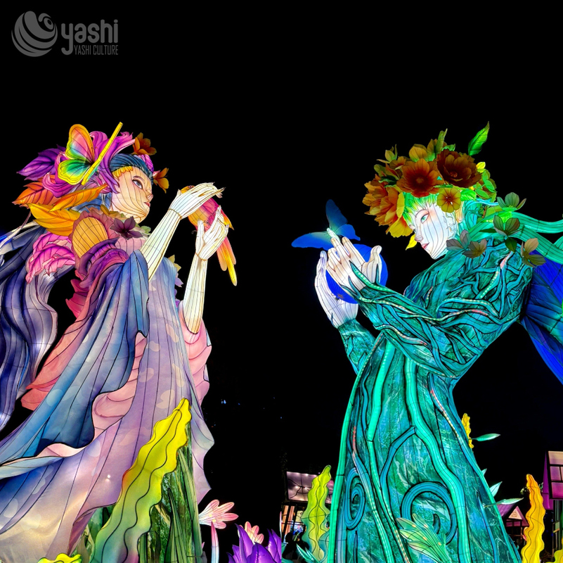 Custom Mother Nature Goddess Flower Zigong Lantern, Forest Dryad Floral LED Light Sculpture, Waterproof Outdoor Light Festival Decoration