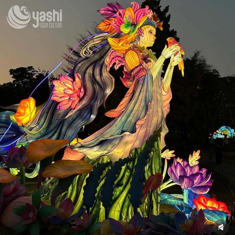 Custom Flower Fairy Girl Zigong Lantern, Floral Landscape Character Light Sculpture, Waterproof Outdoor Park Festival Light Installation