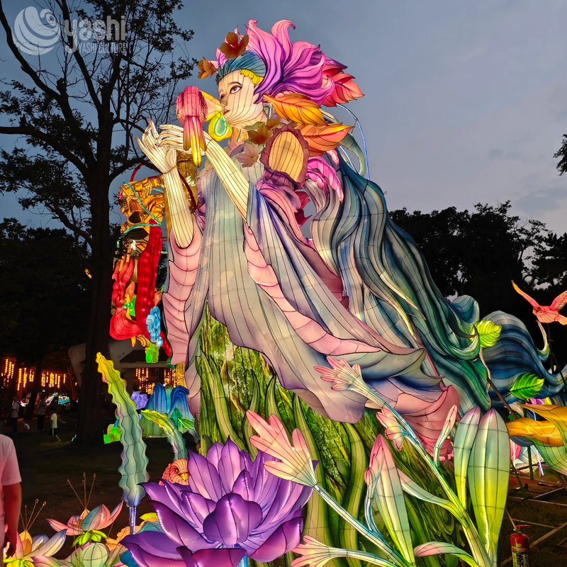 Custom Flower Fairy Girl Zigong Lantern, Floral Landscape Character Light Sculpture, Waterproof Outdoor Park Festival Light Installation