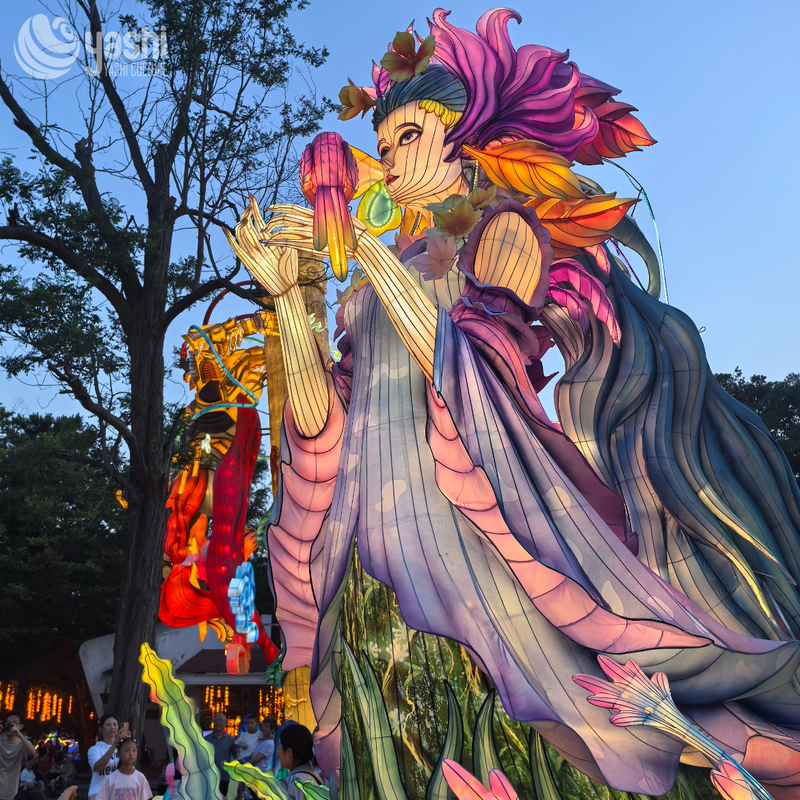 Custom Flower Fairy Girl Zigong Lantern, Floral Landscape Character Light Sculpture, Waterproof Outdoor Park Festival Light Installation