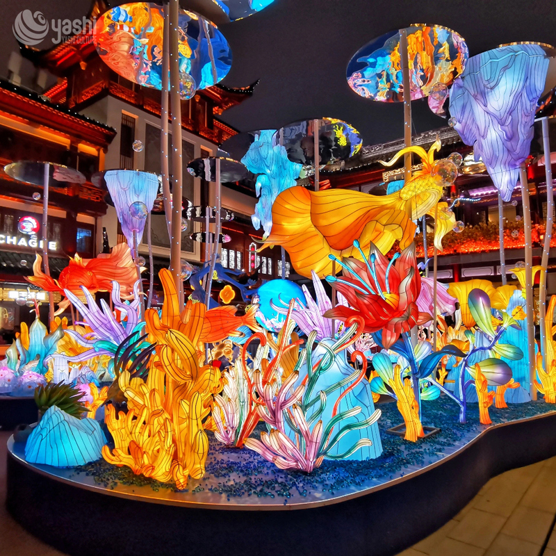 Custom Underwater World Koi Fish Zigong Lantern Set, Ocean Coral Themed Silk Light Sculpture Group, Waterproof Large Outdoor Festival Lantern Scene