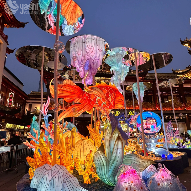 Custom Underwater World Koi Fish Zigong Lantern Set, Ocean Coral Themed Silk Light Sculpture Group, Waterproof Large Outdoor Festival Lantern Scene