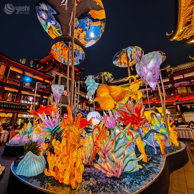 Custom Underwater World Koi Fish Zigong Lantern Set, Ocean Coral Themed Silk Light Sculpture Group, Waterproof Large Outdoor Festival Lantern Scene