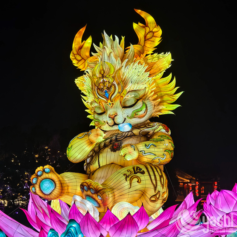 Custom Mythical Qilin Beast Zigong Lantern, Cute Kirin on Lotus Light Sculpture, Waterproof Outdoor Festival Light Installation