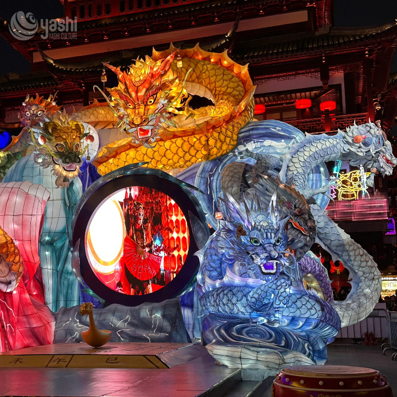 Custom Multi-Dragon Arch Zigong Lantern, Chinese Dragon Gate Silk Light Sculpture Set, Waterproof Large Outdoor Festival Lantern Display for Spring Festival Light Show