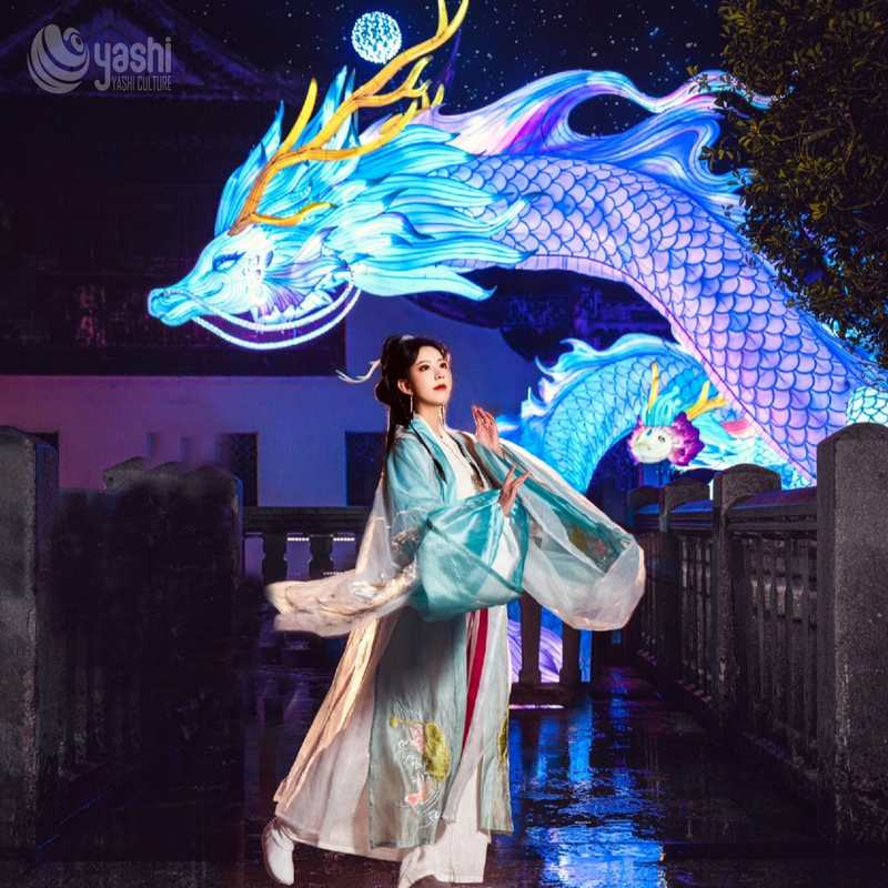 Custom Chinese Dragon Zigong Lantern, Giant Blue Spirit Dragon Light Sculpture, Waterproof Outdoor Water Scene Festival Light Installation