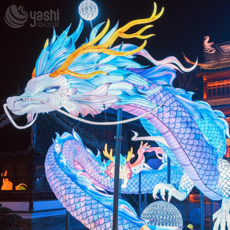 Custom Chinese Dragon Zigong Lantern, Giant Blue Spirit Dragon Light Sculpture, Waterproof Outdoor Water Scene Festival Light Installation