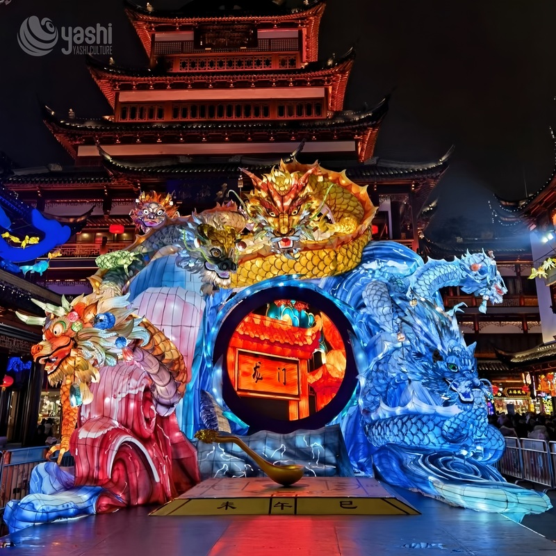 Custom Multi-Dragon Arch Zigong Lantern, Chinese Dragon Gate Silk Light Sculpture Set, Waterproof Large Outdoor Festival Lantern Display for Spring Festival Light Show