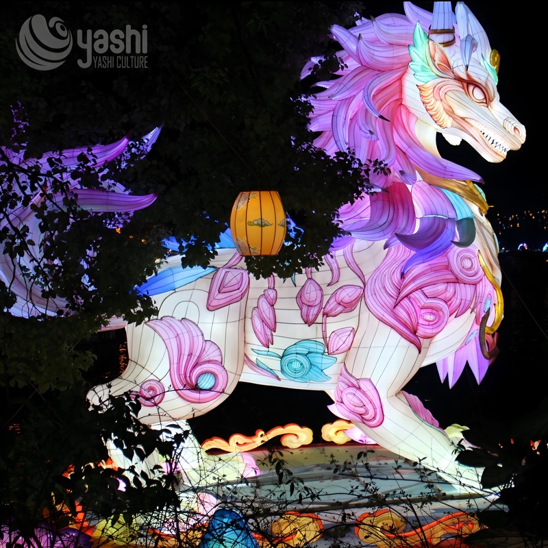 Custom Nine‑Tailed Fox Zigong Lantern, Mythical Oriental Nine Tails Fox LED Light Sculpture, Waterproof Outdoor Cultural Festival Light Installation