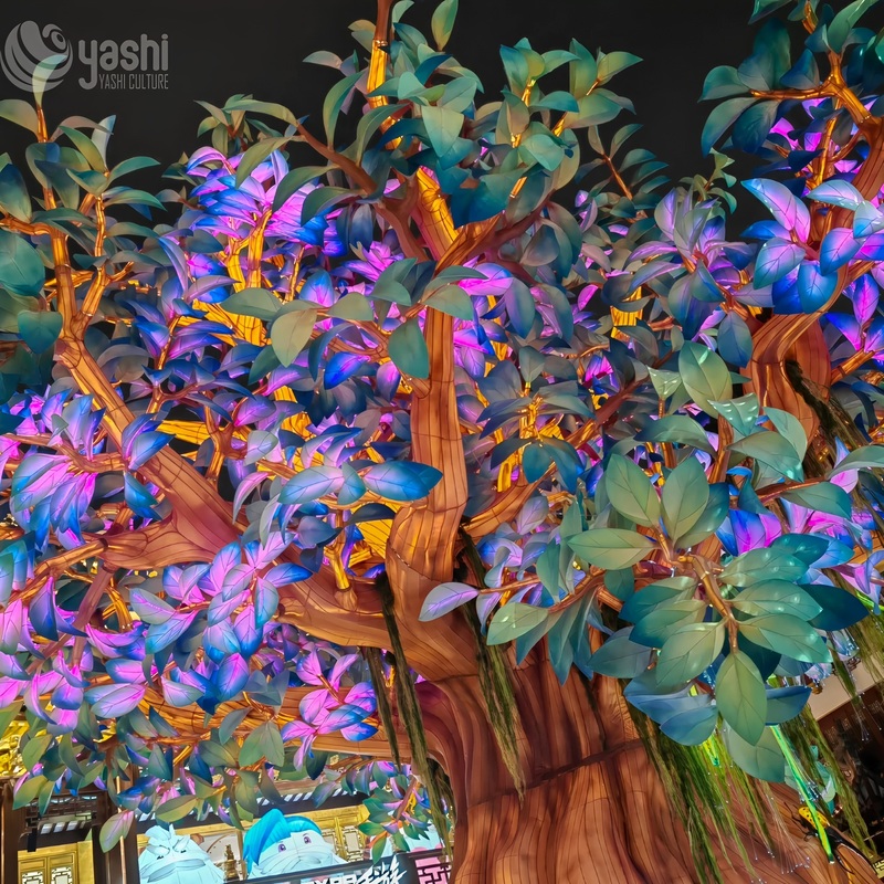 Custom Giant Blue Wishing Tree Zigong Lantern, LED Illuminated Big Tree Light Sculpture, Waterproof Outdoor Commercial Festival Light Installation