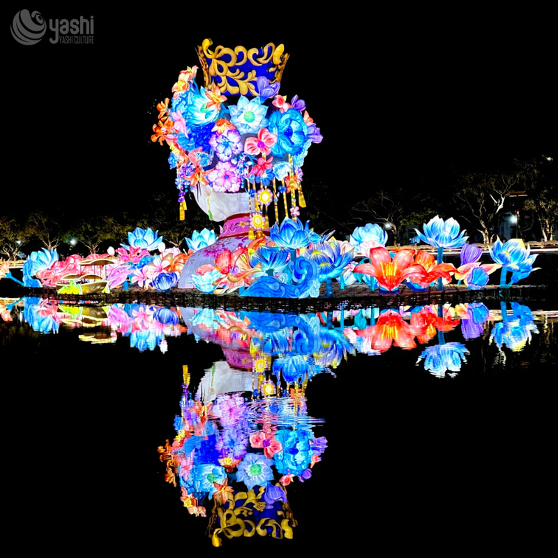 Custom Chinese Qing Dynasty Beauty Figure Zigong Lantern, Traditional Ancient Lady Floral Headdress LED Light Sculpture, Waterproof Outdoor Festival Light Installation