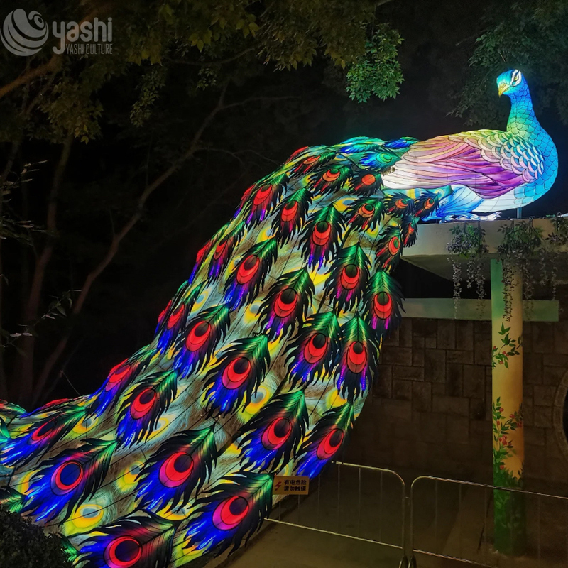 Custom Large Peacock Zigong Lantern, Long Tail Colorful Peacock LED Light Sculpture, Waterproof Outdoor Park Festival Light Installation