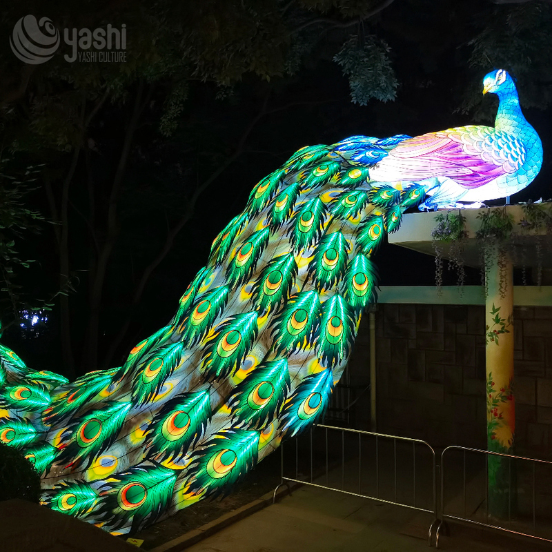 Custom Large Peacock Zigong Lantern, Long Tail Colorful Peacock LED Light Sculpture, Waterproof Outdoor Park Festival Light Installation