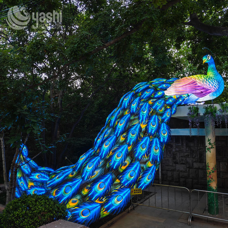Custom Large Peacock Zigong Lantern, Long Tail Colorful Peacock LED Light Sculpture, Waterproof Outdoor Park Festival Light Installation