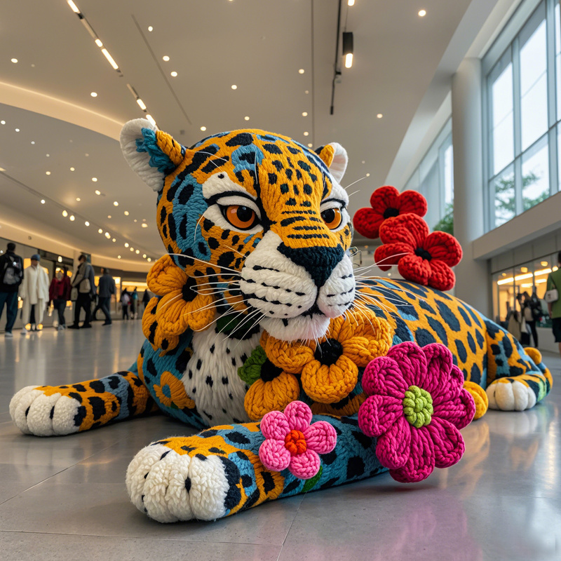 Festive Cartoon Leopard Wool Knit Decor for Christmas and Thanksgiving Indoor Shopping Center