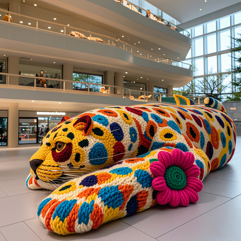 Festive Cartoon Leopard Wool Knit Decor for Christmas and Thanksgiving Indoor Shopping Center
