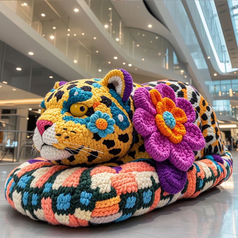 Festive Cartoon Leopard Wool Knit Decor for Christmas and Thanksgiving Indoor Shopping Center