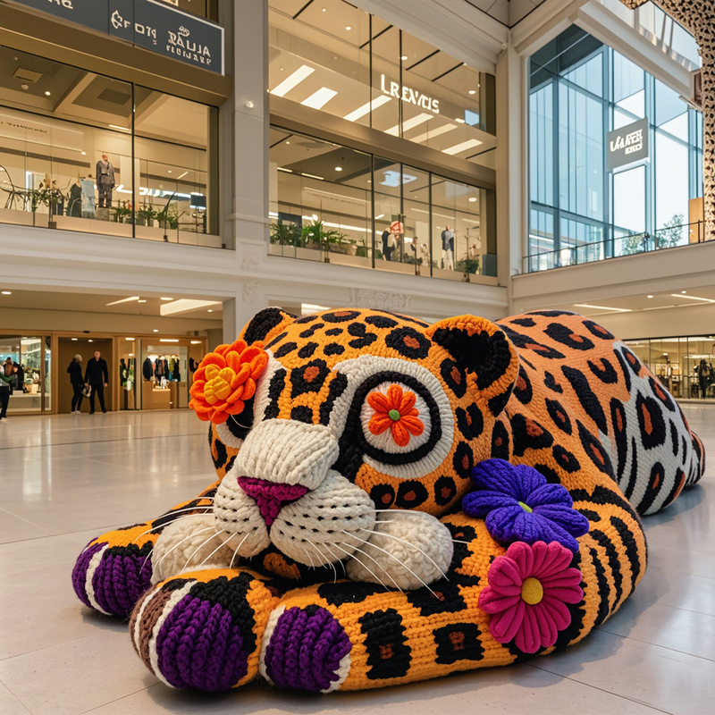 Festive Cartoon Leopard Wool Knit Decor for Christmas and Thanksgiving Indoor Shopping Center