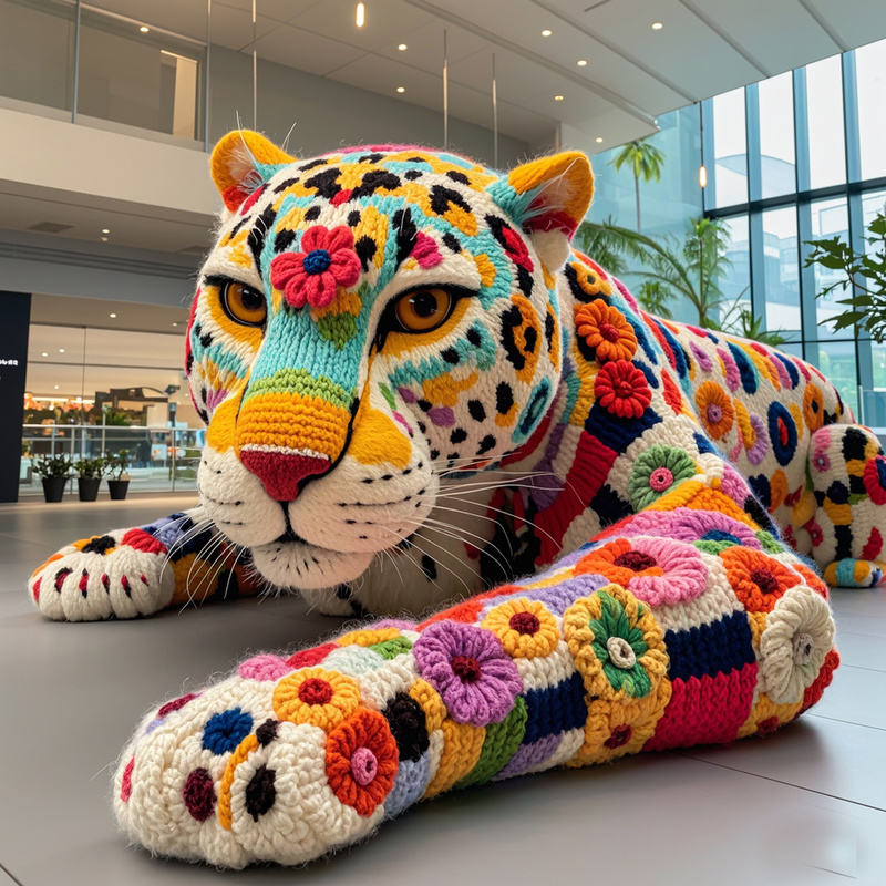 Festive Cartoon Leopard Wool Knit Decor for Christmas and Thanksgiving Indoor Shopping Center
