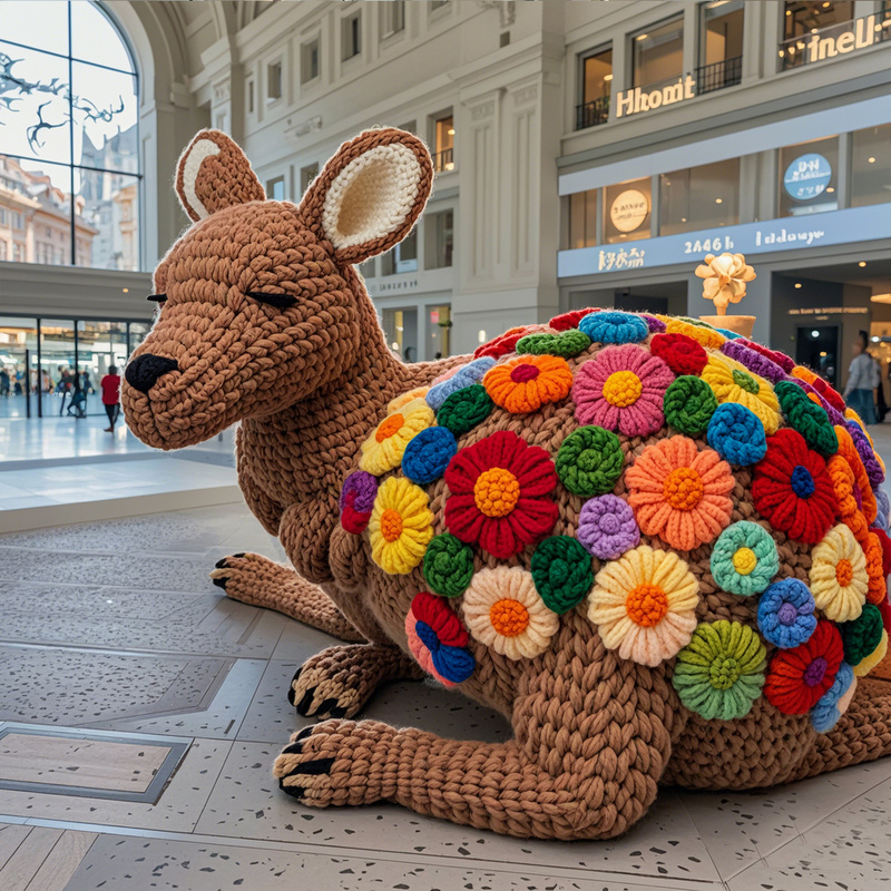 Handmade Woolen Cartoon Kangaroo for New Year and Christmas Decorations