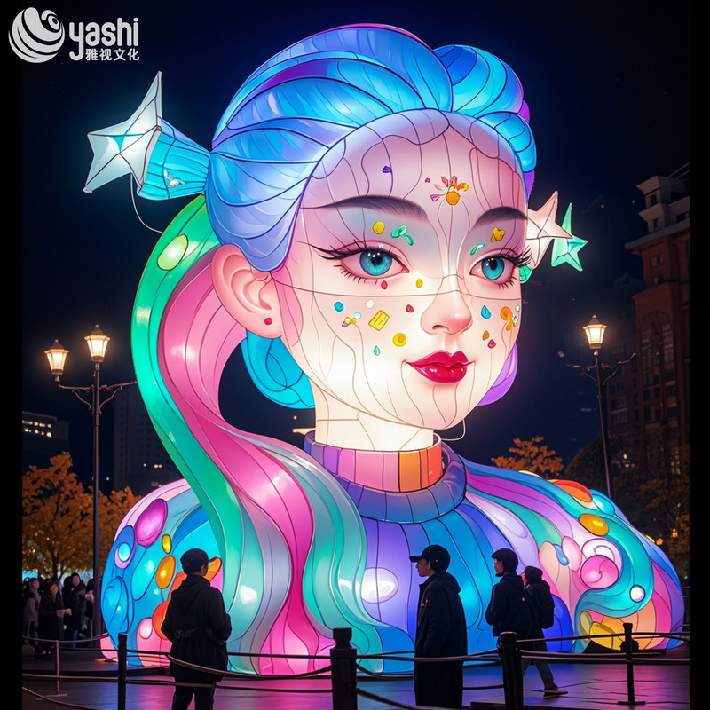 Large Cartoon Girl Chinese Lantern Sculpture Customizable For Outdoor Decoration