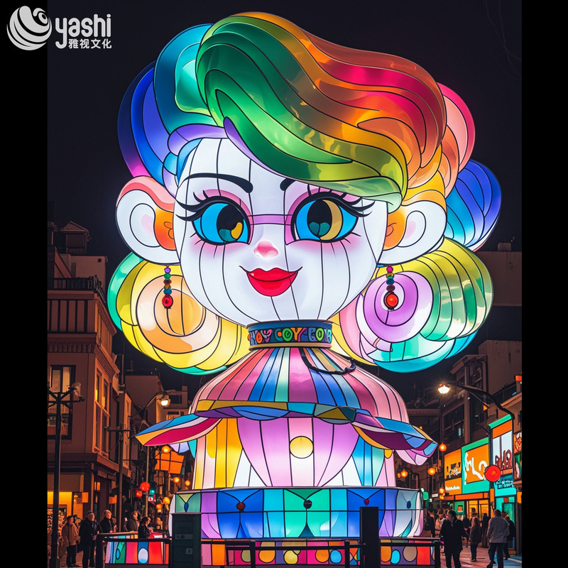Large Cartoon Girl Chinese Lantern Sculpture Customizable For Outdoor Decoration