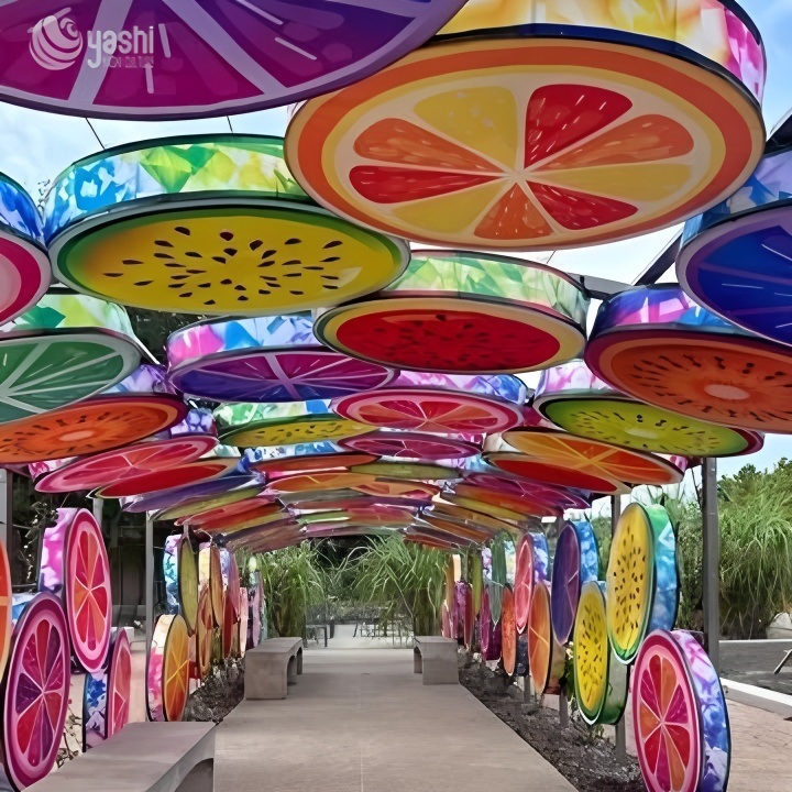 Custom Lotus Walkway Lantern Decoration, Hanging Lotus Leaf & Flower LED Light Tunnel for Park Path, Garden & Lantern Festival
