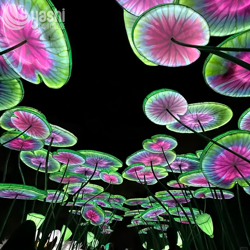 Custom Lotus Walkway Lantern Decoration, Hanging Lotus Leaf & Flower LED Light Tunnel for Park Path, Garden & Lantern Festival
