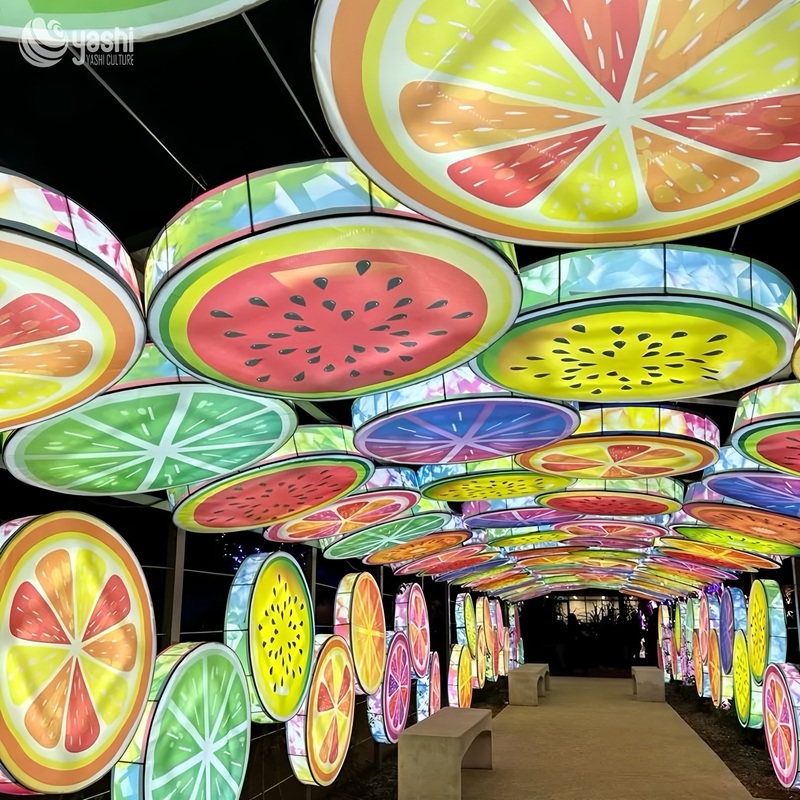 Custom Lotus Walkway Lantern Decoration, Hanging Lotus Leaf & Flower LED Light Tunnel for Park Path, Garden & Lantern Festival