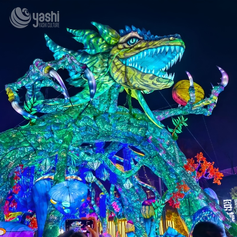 Giant Fantasy Dinosaur LED Lantern Sculpture, Custom Mythical Monster Light Exhibit for Theme Park & Lantern Festival
