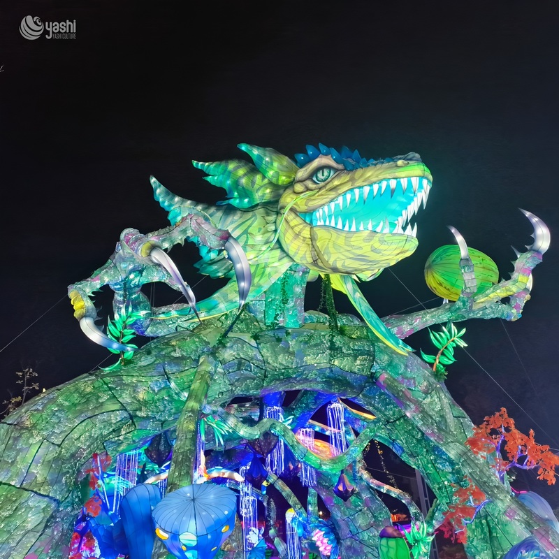 Giant Fantasy Dinosaur LED Lantern Sculpture, Custom Mythical Monster Light Exhibit for Theme Park & Lantern Festival