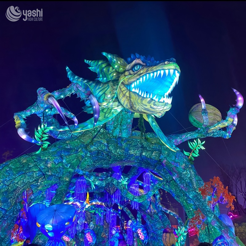 Giant Fantasy Dinosaur LED Lantern Sculpture, Custom Mythical Monster Light Exhibit for Theme Park & Lantern Festival