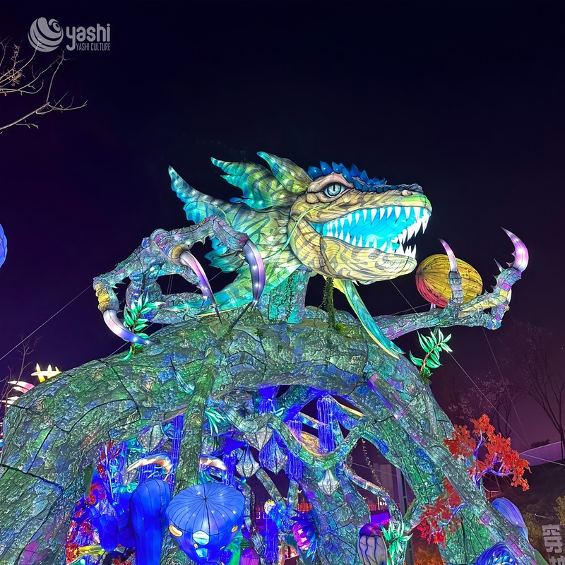 Giant Fantasy Dinosaur LED Lantern Sculpture, Custom Mythical Monster Light Exhibit for Theme Park & Lantern Festival