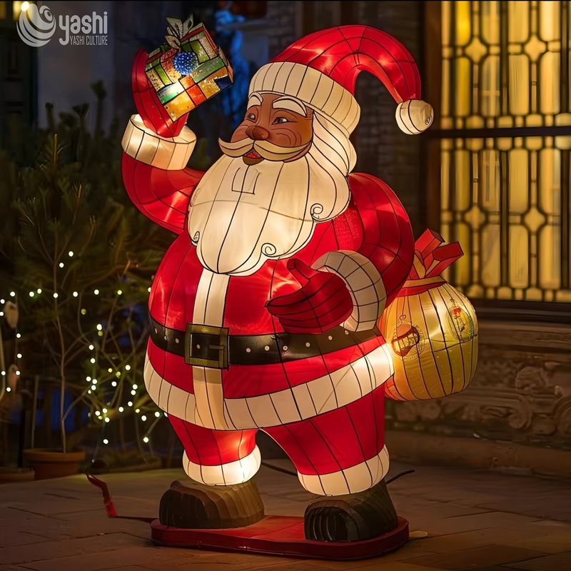 Custom Giant Santa Claus Silk Lantern, Indoor Outdoor LED Santa Light Sculpture for Mall Christmas Festival Decoration