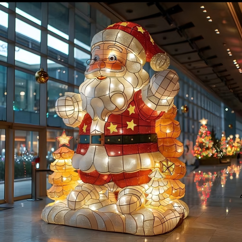 Custom Giant Santa Claus Silk Lantern, Indoor Outdoor LED Santa Light Sculpture for Mall Christmas Festival Decoration