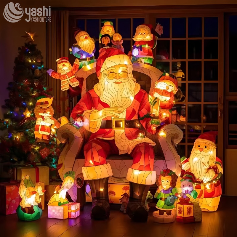 Custom Giant Santa Claus Silk Lantern, Indoor Outdoor LED Santa Light Sculpture for Mall Christmas Festival Decoration