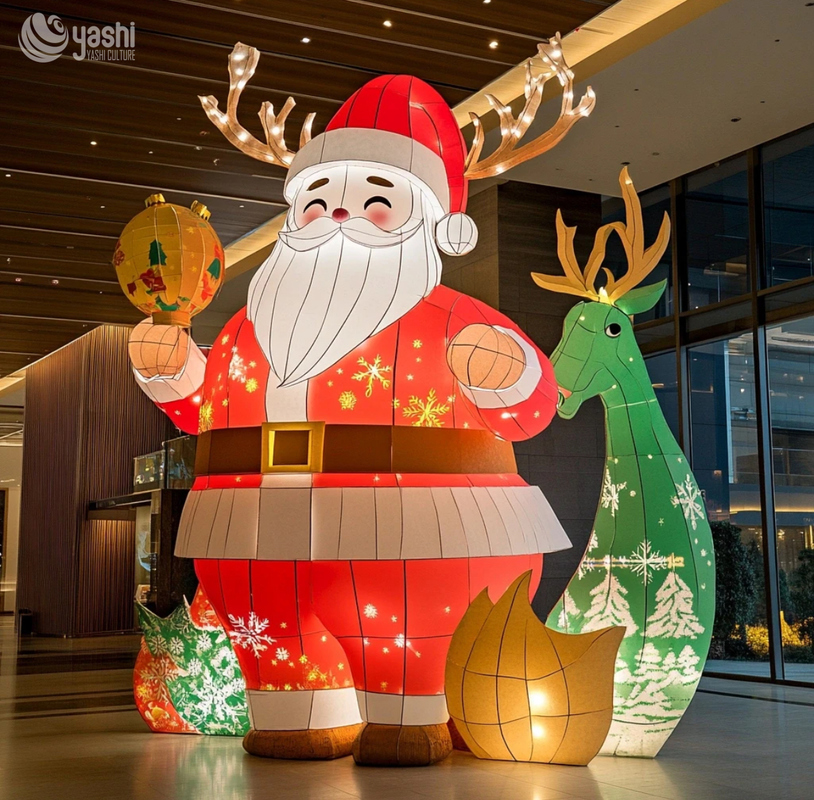 Custom Giant Santa Claus Silk Lantern, Indoor Outdoor LED Santa Light Sculpture for Mall Christmas Festival Decoration