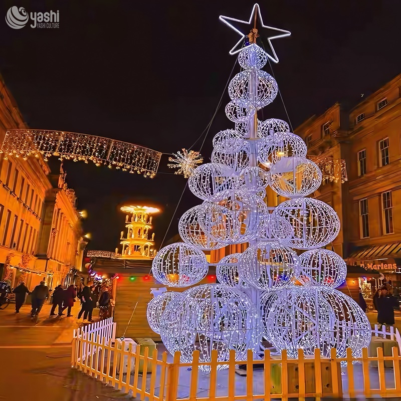 Giant Wire Frame Sphere Christmas Tree LED Motif Light, Outdoor Waterproof Commercial Christmas Light Sculpture for Plaza & Shopping Mall